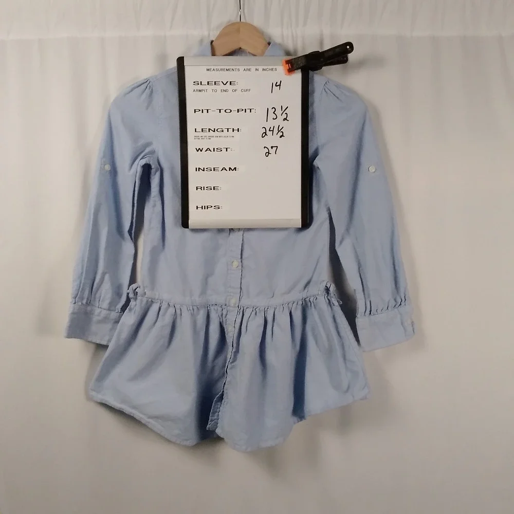 Ralph Lauren Girls Button Up Shirt Dress Drop Waist Ruffle Skirt Flesh Pony Sz 7